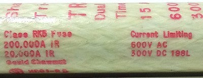 Gould Shawmut TRS15R 600/300 V AC/DC 15 A Current-Limiting Time-Delay Fuse