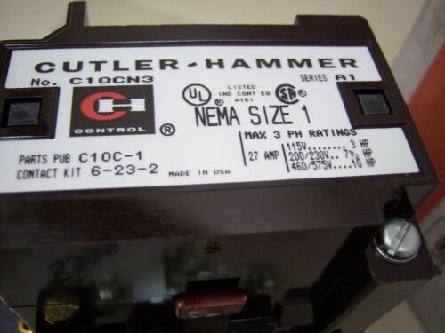 Cutler-Hammer Magnetic Contactor C10CN3A Size 1 120V Coil W/ Interlock