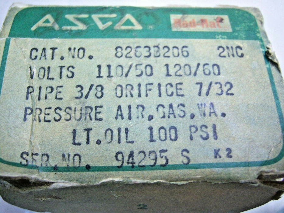 ASCO Valve 2 Way 8263B206 3/8" 100 Psi 7/32 Orifice