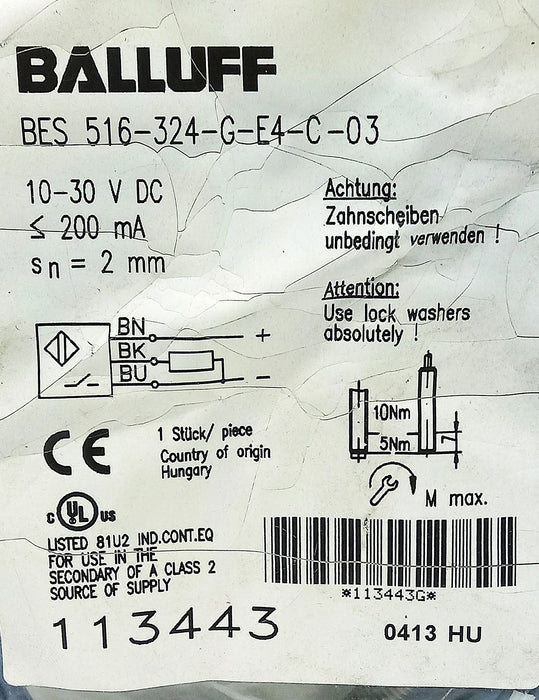Balluff BES 516-324-G-E4-C-03 10-30 V DC Inductive Proximity Sensor