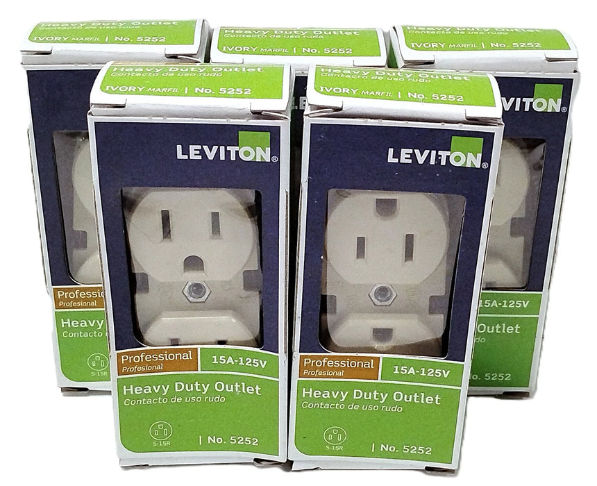 Leviton 5252-I 125 V AC 15 A 5-15R Straight Blade Duplex Ivory Receptacle
