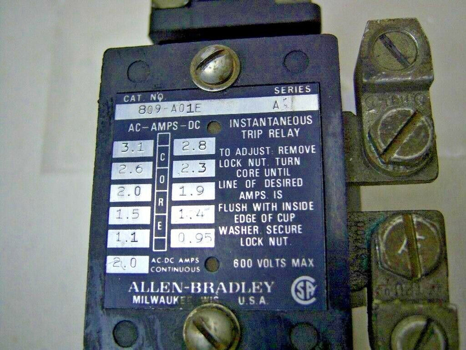 Allen-Bradley Instantaneous Trip Relay 809-A01E 2 AC / DC