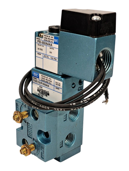 MAC Valves 712C-12-PI-502AA 150 psi Pneumatic Solenoid Valve w/ 24VDC Coil