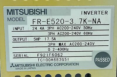 Mitsubishi Electric FR-E520-3.7K-NA 240 V 3.7 kW 5 HP Inverter Drive