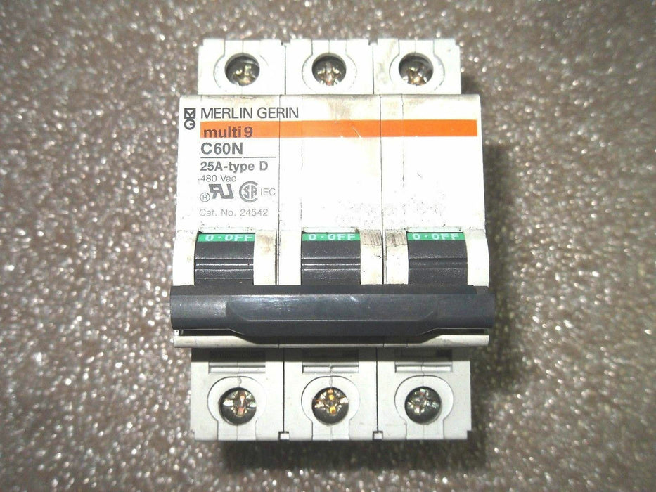 Merlin Gerin 24542 25A 480VAC Type D Circuit Breaker