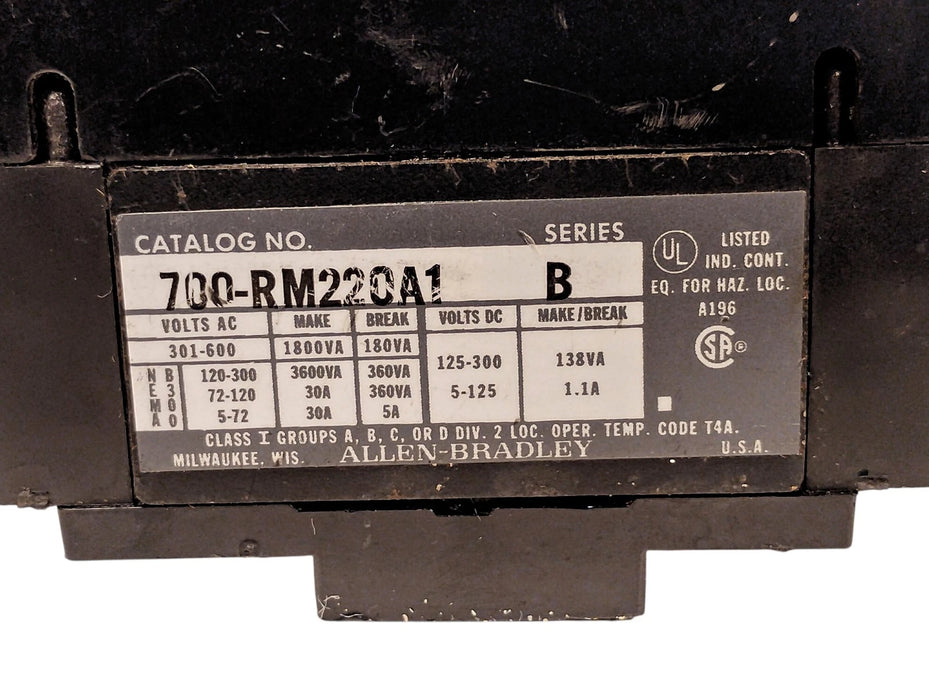 Allen-Bradley 700-RM220A1 Ser B Type RM 4 Pole Latching Relay w/ 115/120VAC Coil