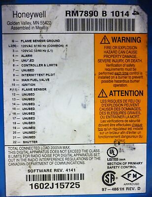 Honeywell RM7890-B-1014 Burner Control