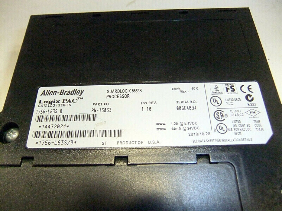 Allen-Bradley Guardlogix 5563S Processor 1756-L63S B