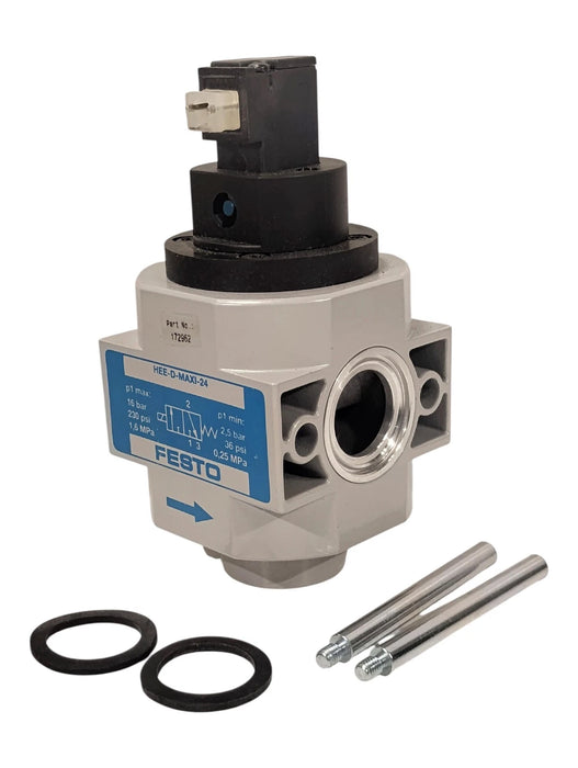 Festo HEE-D-MAXI-24 172962 2.5-16 bar Pneumatic Solenoid Valve w/ 24 V DC Coil