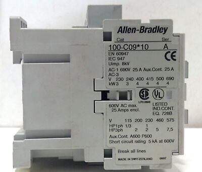 Allen-Bradley 104-C09KL22 220-230 V 50/60 Hz 9 A 1 NOC/3 NCC Reversing Contactor