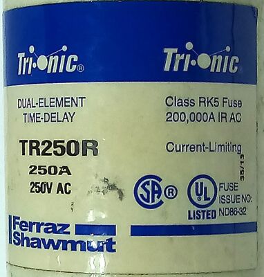 Ferraz Shawmut TR250R 250 V AC 250 A Class RK5 Current-Limiting Time-Delay Fuse