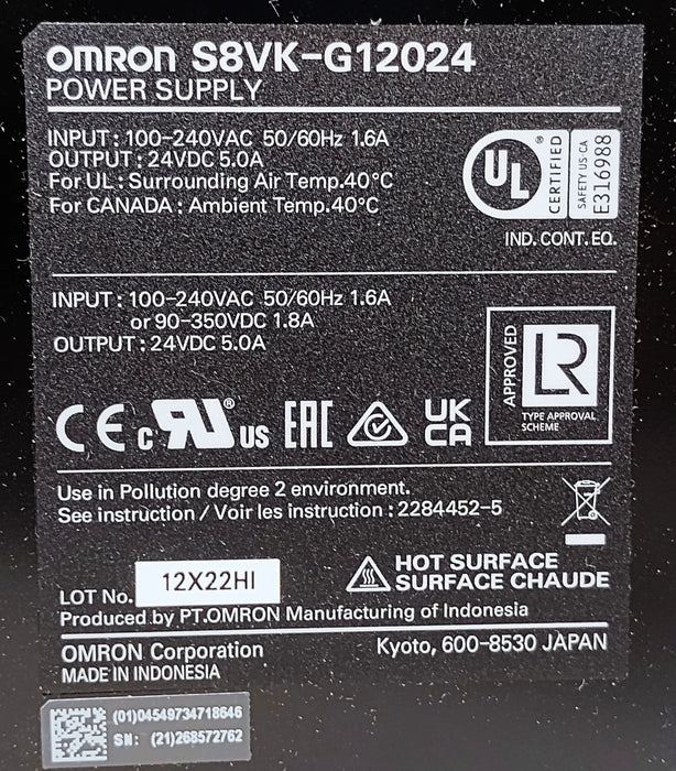 Omron S8VK-G12024 120 W Power Supply w/ 100-240 V AC Input and 24 V DC Output