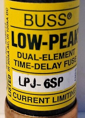 Bussmann LPJ-6SP 600 V AC / 300 V DC 6 A Low-Peak Time-Delay Fuses - Lot of 2