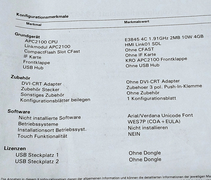 B R APC2100 Automation PC w/ Windows Embedded Standard 7