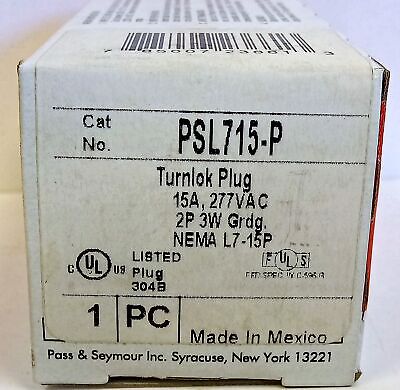 Pass & Seymour PSL715-P Turnlok 277 V AC 15 A 2 Pole 3 Wire Plug