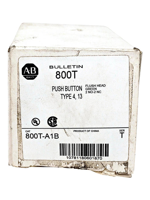 Allen-Bradley 800T-A1B 600 V AC/DC 10 A Green Momentary Pushbutton w/ Flush Head