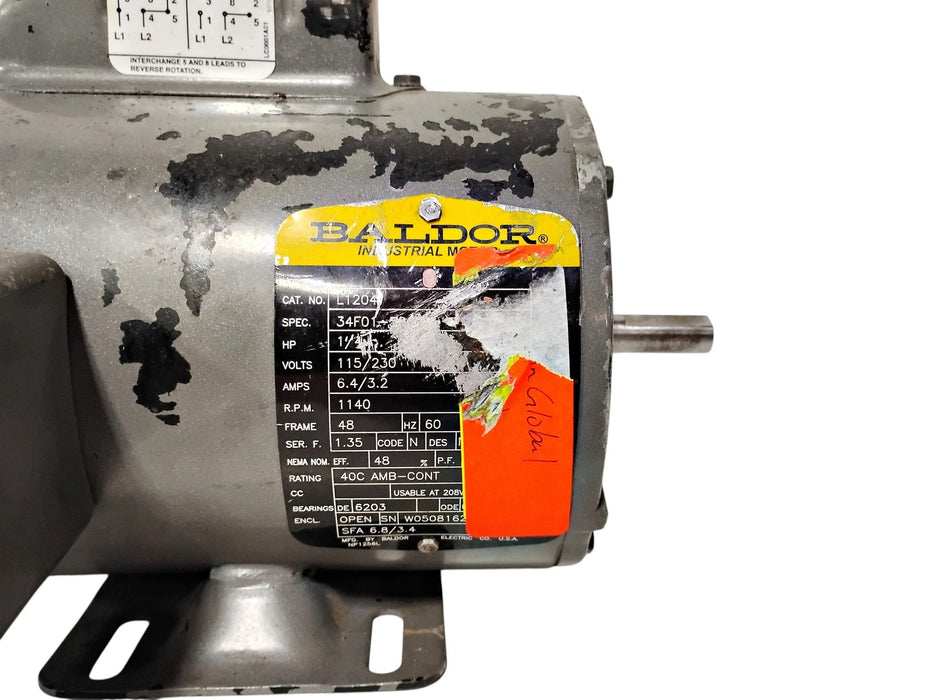 Baldor L1204 115/230 V 1/4 HP 1140 RPM 1 PH 3421L 48 ODP Motor