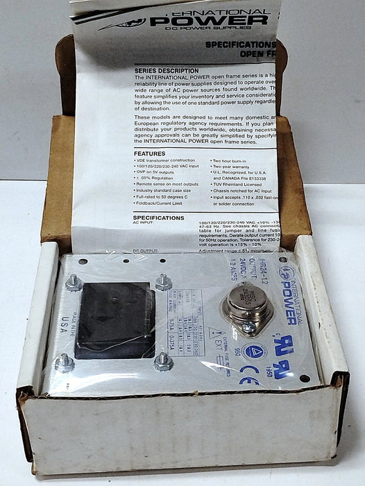 International Power IHB24-1.2 24 V DC.Linear Power Supply w/ 100-240 V AC Input