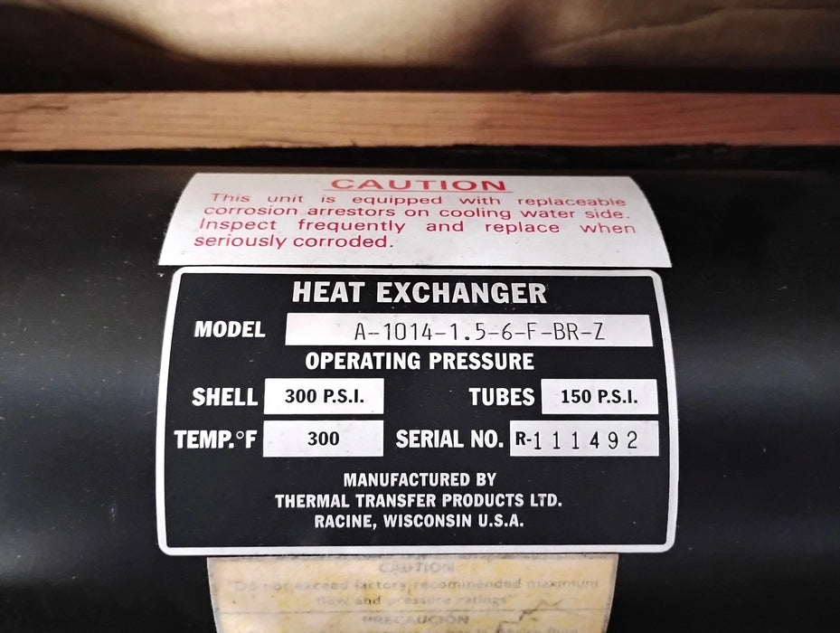 Thermal Transfer Prod. A-1014-1.5-6-F-BR-Z A Series Shell & Tube Heat Exchanger