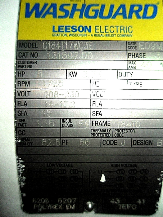 Leeson Electric 131597.00 Motor Washguard C184T17WC3E