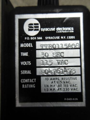 1 SYRACUSE ELECTRONICS TTRO115A08 30 SEC TIMER