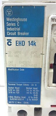 Westinghouse EHD3030 EHD-14K 3 PH 3 Pole 480 V 30 A Molded Case Circuit Breaker