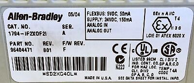 Allen-Bradley 1794-IF2XOF2I 9604471 Rev B01 FW F 24 V DC PLC Input/Output Module