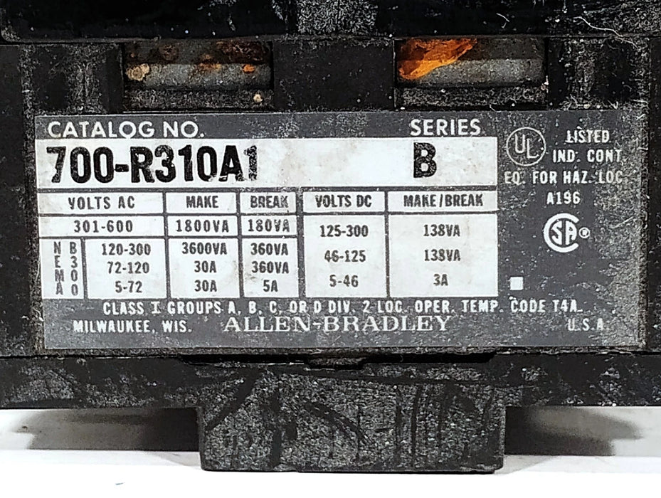 Allen-Bradley 700-R310A1 301-600 V AC Electrically Held Relay w/ 120 V AC Coil