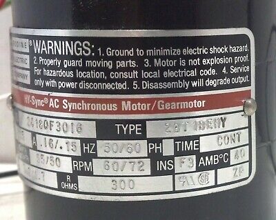 Bodine Electric 23T1BEHY 115 V HY-Sync AC Synchronous Motor / Gearmotor