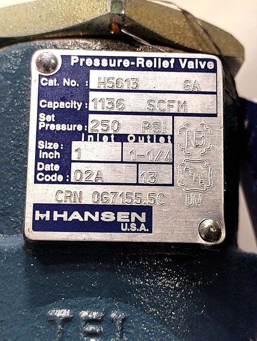 Hansen H5613 250 psi Pressure Relief Valve w/ 1 in Inlet and 1-1/4 in Outlet