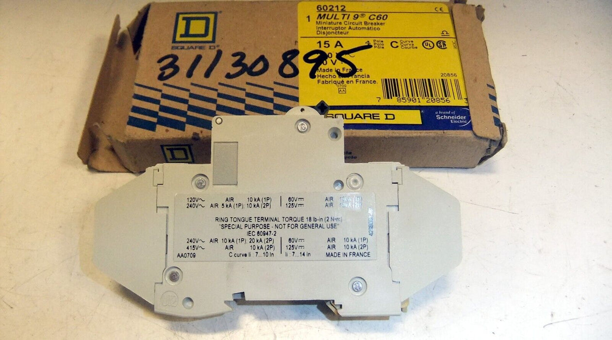 Square D Circuit Breaker 15A 60212 C60 Multi 9
