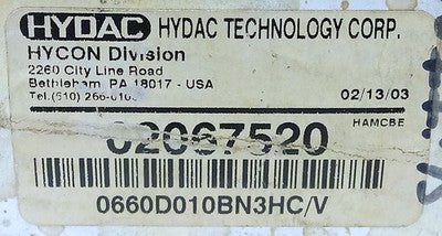 Hydac 0660D010BN3HCV 02067520 Wire Mesh Hydraulic Filter
