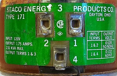 STACO ENERGY 171 125 VAC 1.75 A 0.231 kVA Variable Transformer