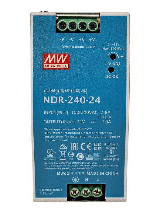 MEAN WELL NDR-240-24 240 W Power Supply w/ 100-240 V AC Input and 24 V DC Output