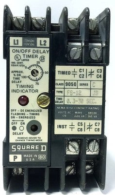 Square D 9050-FS-12 Ser C 120 V AC 0.3-30 Sec On/Off Delay Time Delay Relay