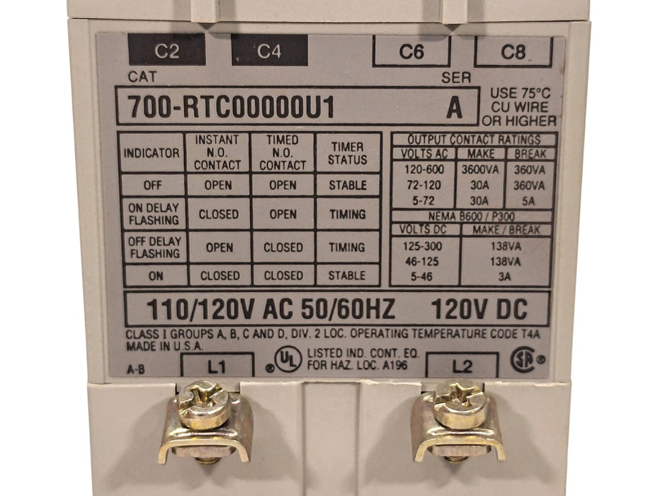 Allen-Bradley 700-RTC00000U1 120 V AC/DC 5 A Adjustable Solid State Timing Relay