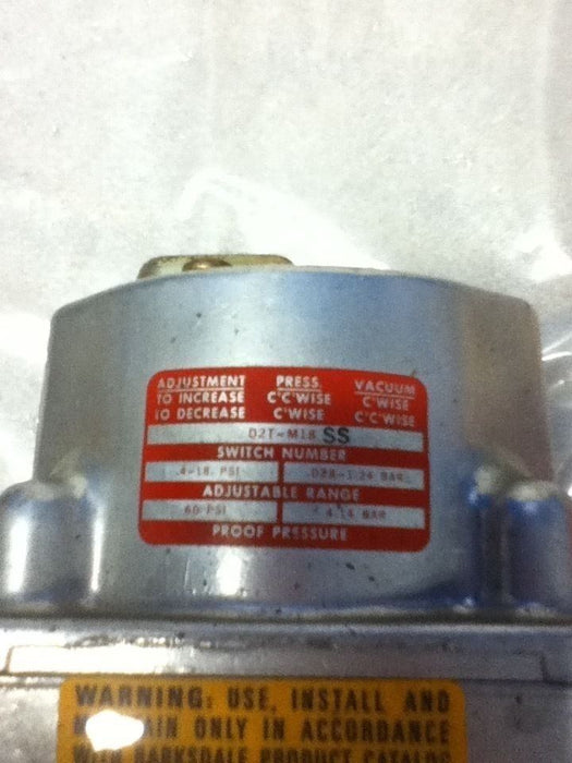 BARKSDALE D2T-M18SS PRESSURE SWITCH