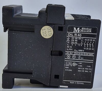 Klockner Moeller DILR-40 220-240 V 15 A Auxiliary Contactor with 110/120 V Coil