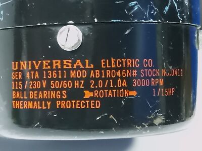 Universal Electric AB1R046N 115/230 V AC 2.0/1.0 A 3000 RPM 1/15 hp Blower Motor