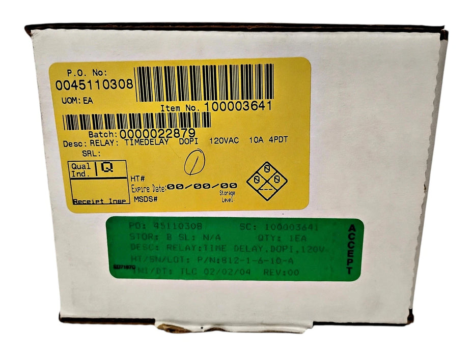 NTS 812-1-6-10-A 120 V AC / 125 V DC 3-30 Min. Range 4PDT DOPI Time Delay Relay