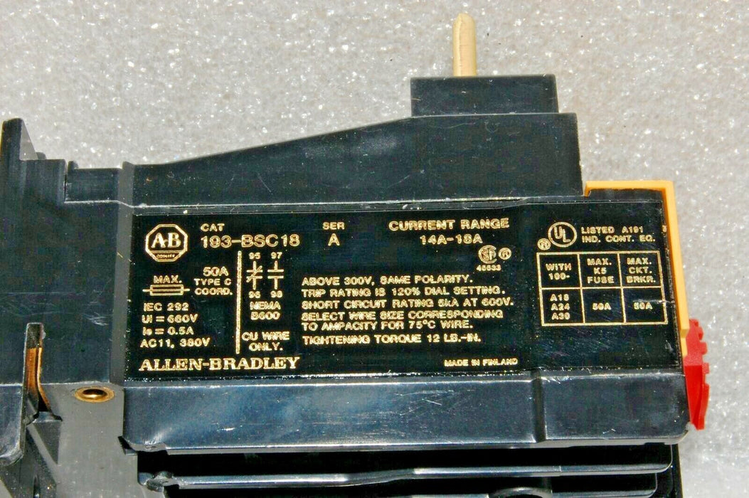 Allen-Bradley 193-BSC18 OVERLOAD RELAY