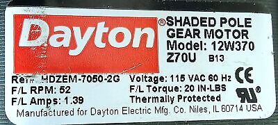 Dayton 12W370 115 V AC 1/50 HP 52 RPM Shaded Pole Gearmotor