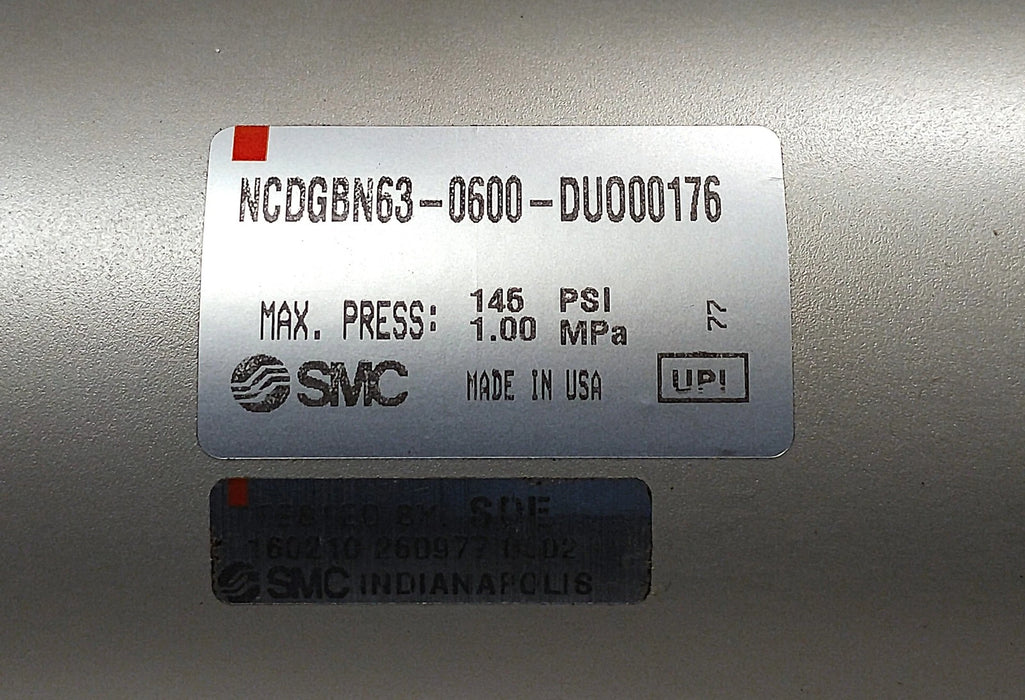 SMC NCDGBN63-0600-DU000176 145 psi Double-Acting Cylinder w/ 6 in Stroke