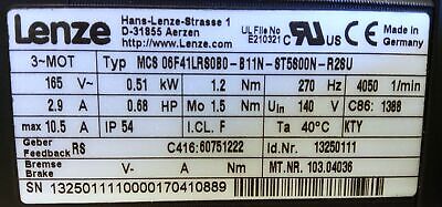 Lenze Americas MCS06F41LRS0B0-B11N-ST5S00N-R28U 0.51KW 2.9A 0.68HP Servo Motor
