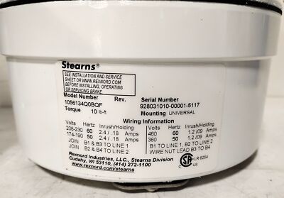 Stearns 1056134Q0BQF 5/8 in Bore 230/460 V AC 10 lb-ft Spring-Set Disc Brake