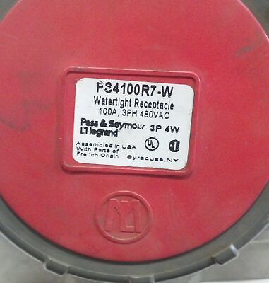 Pass & Seymour PS4100R7-W 480V 3PH 100A Watertight Receptacle w/ PS4100P7-W Plug