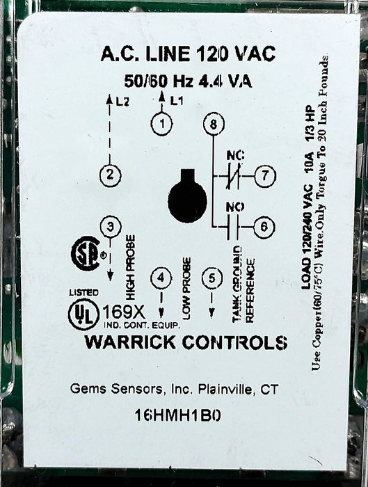 Warrick Controls 16HMH1B0 120 V 3 Mohm Liquid Level Sensor Control Module