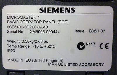 Siemens 6SE6400-0BP00-0AA0 MICROMASTER 420 DeviceNet AC Drive Operator Panel