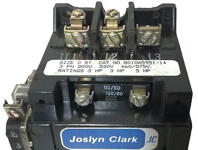 Joslyn Clark 8010A5951-14 120 V AC 5 HP Size 0 Starter w/ 78095-R Aux Contact