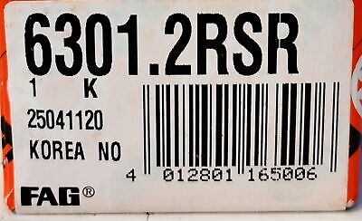 FAG 6301.2RSR 12 mm Bore 37 mm OD 12 mm W Deep Groove Ball Bearing - Lot of 3